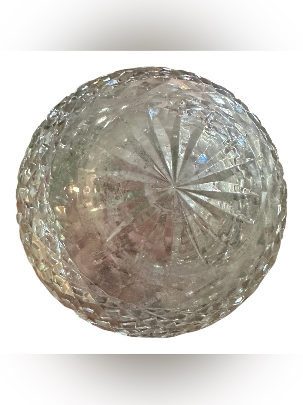 Vintage Cut Crystal Rose Bowl - Diamond Pattern - Picture 3 of 4